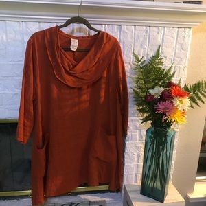 XL 1X 2X Match Point LINEN loose rust color top.